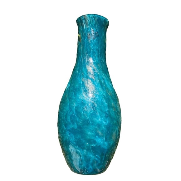 Murano Italy Hand-Blown Turquoise Gold Spiral Pattern Large Vase 16”Tx7” Wx21” - Picture 5 of 9